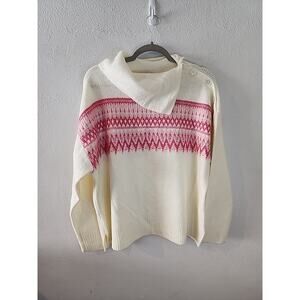 Talbots Pullover Sweater XL Nordic Fair Isle NWT Soft Comfy Pink White